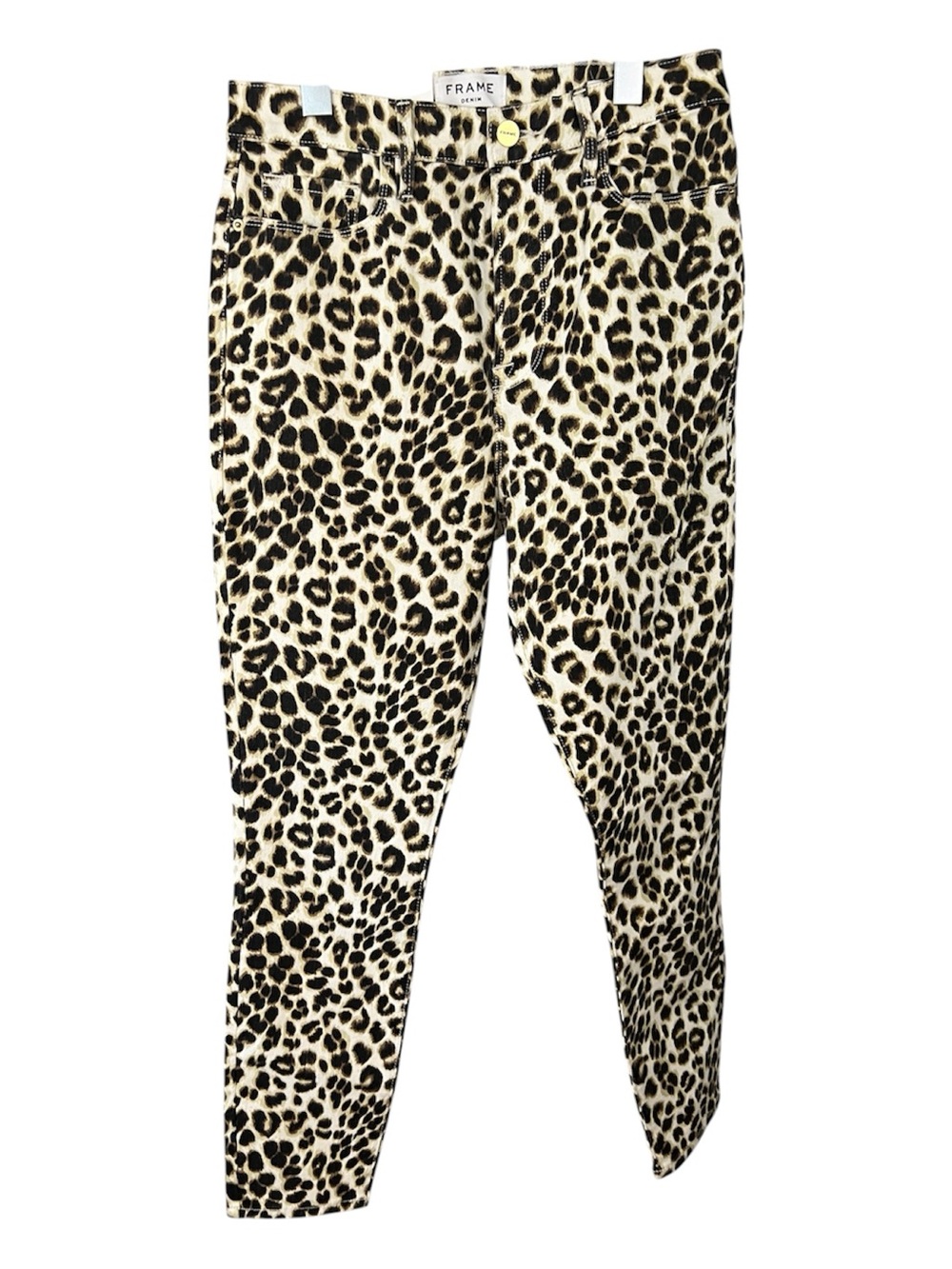Frame Denim NWT Ali Hi Rise Cigarette Leopard Print Skinny Jeans — Cream & Black